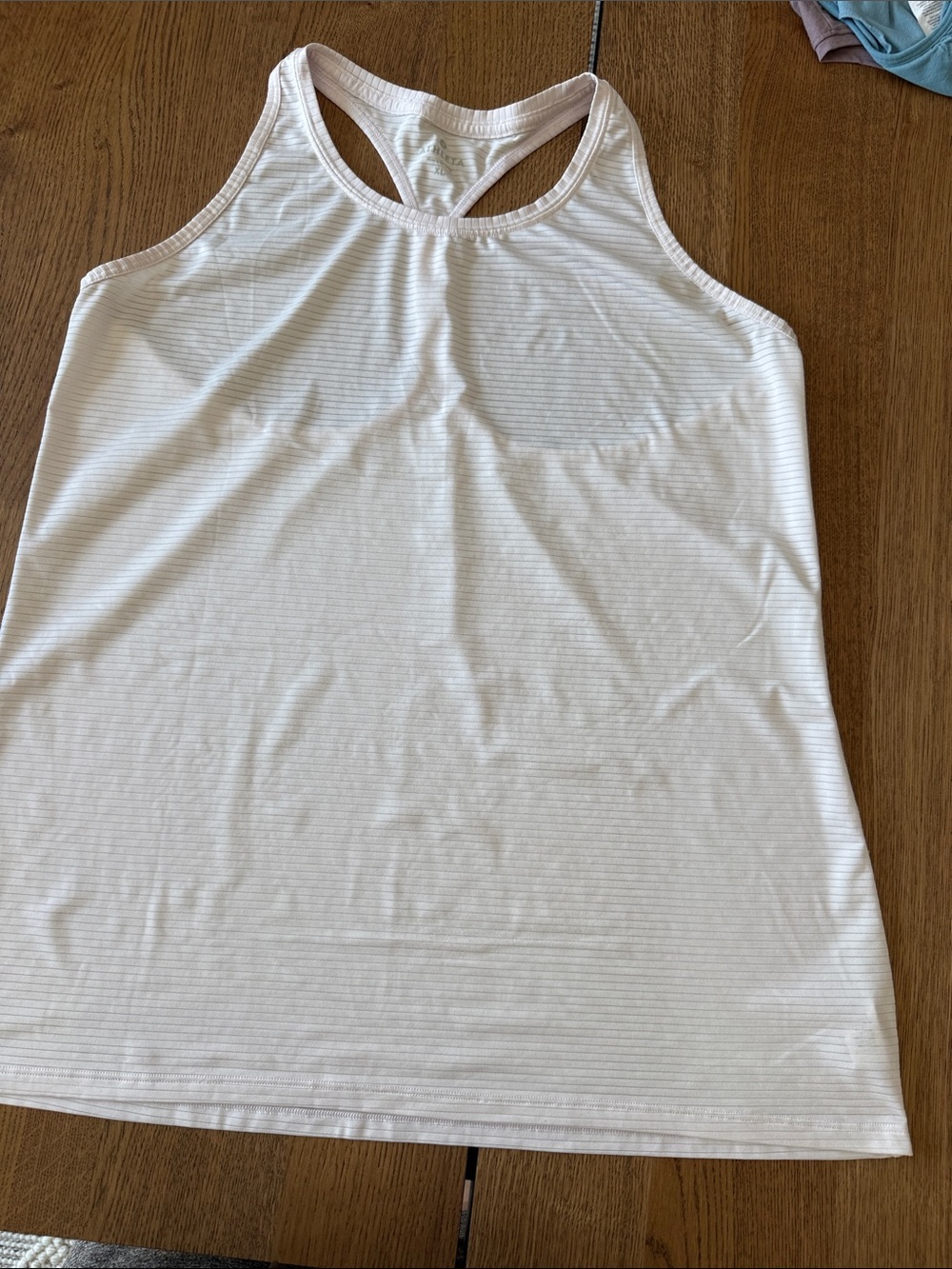 Athleta White Racerback Tank with Subtle Stripes